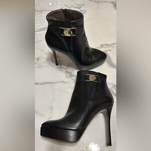 Versace Black Heeled Boots with Gold Accent